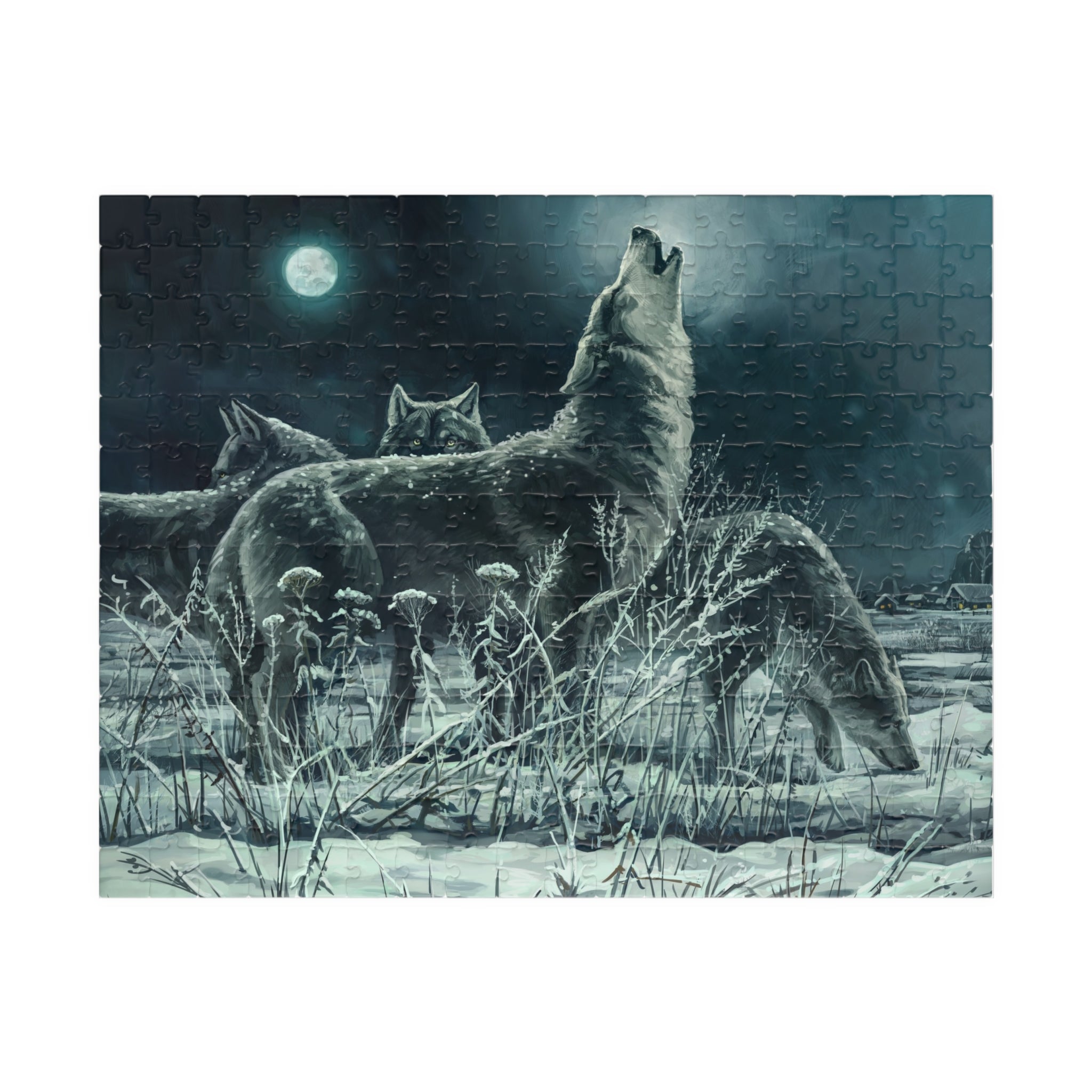 Howling Wolves in Moonlight Jigsaw Puzzle