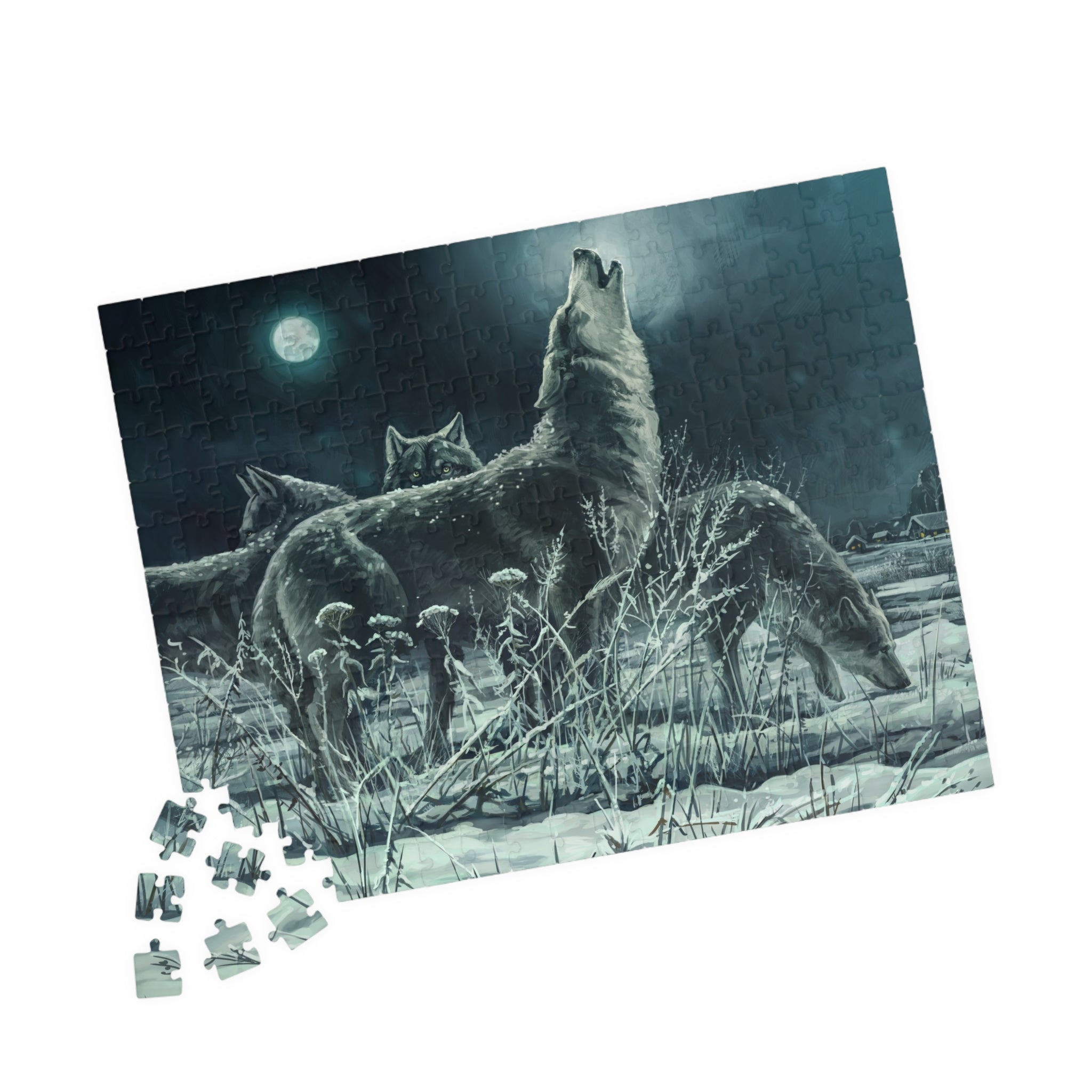 Howling Wolves in Moonlight Jigsaw Puzzle