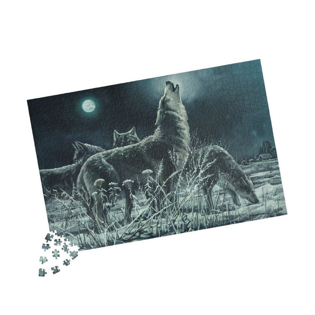 Howling Wolves in Moonlight Jigsaw Puzzle