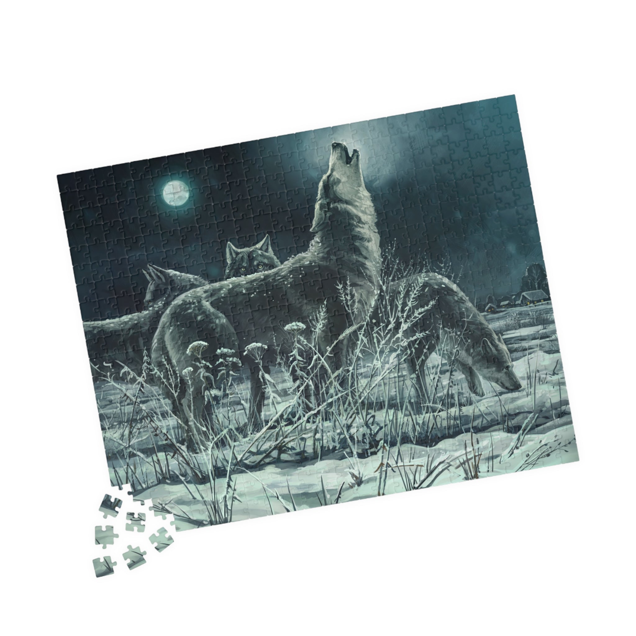 Howling Wolves in Moonlight Jigsaw Puzzle