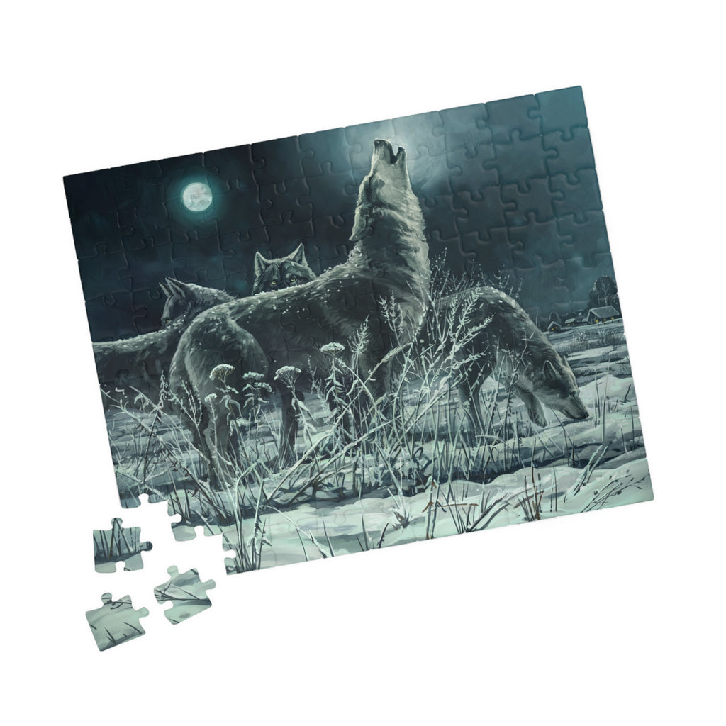 Howling Wolves in Moonlight Jigsaw Puzzle