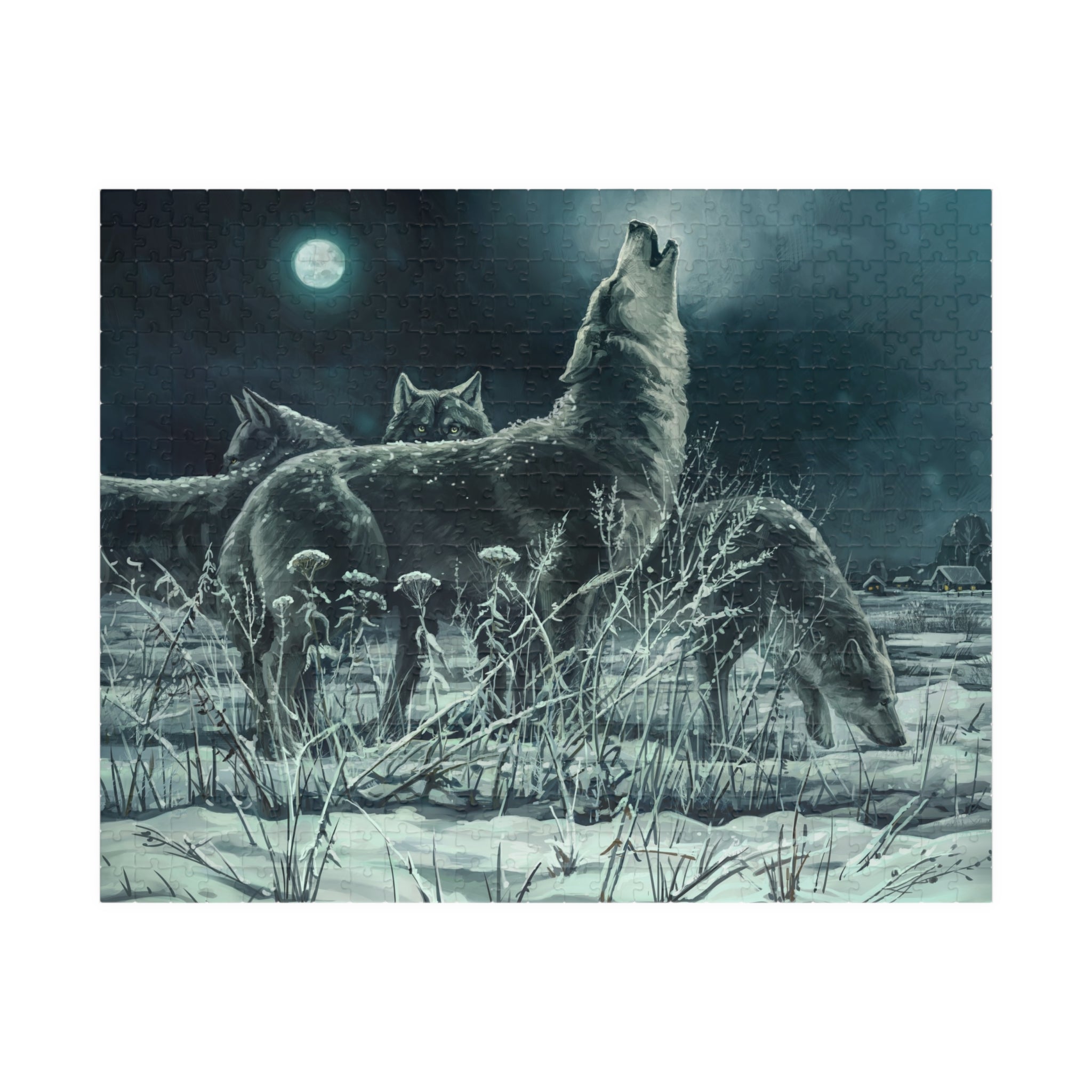 Howling Wolves in Moonlight Jigsaw Puzzle