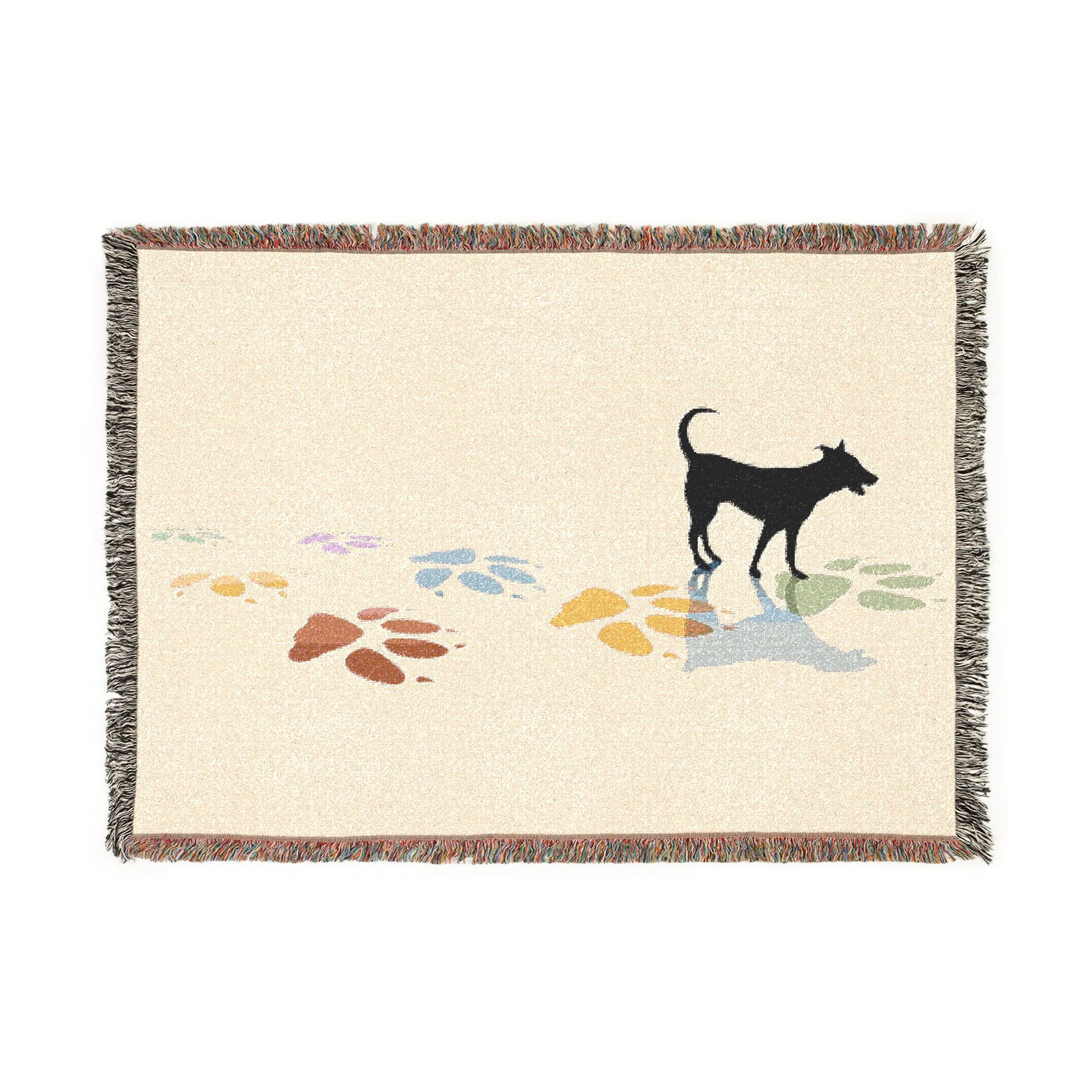 Dog Silhouette Woven Blanket | Fringed Throw