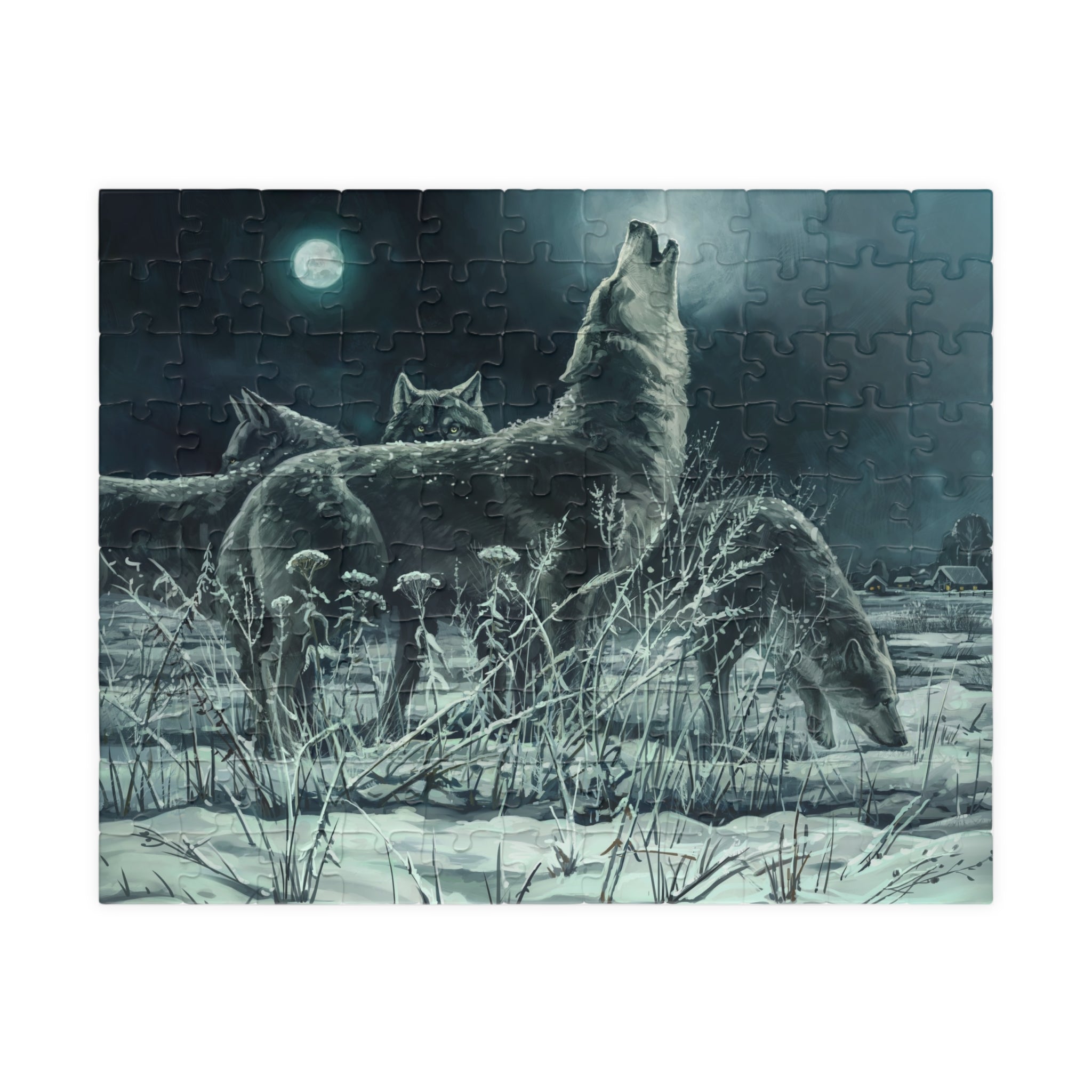 Howling Wolves in Moonlight Jigsaw Puzzle