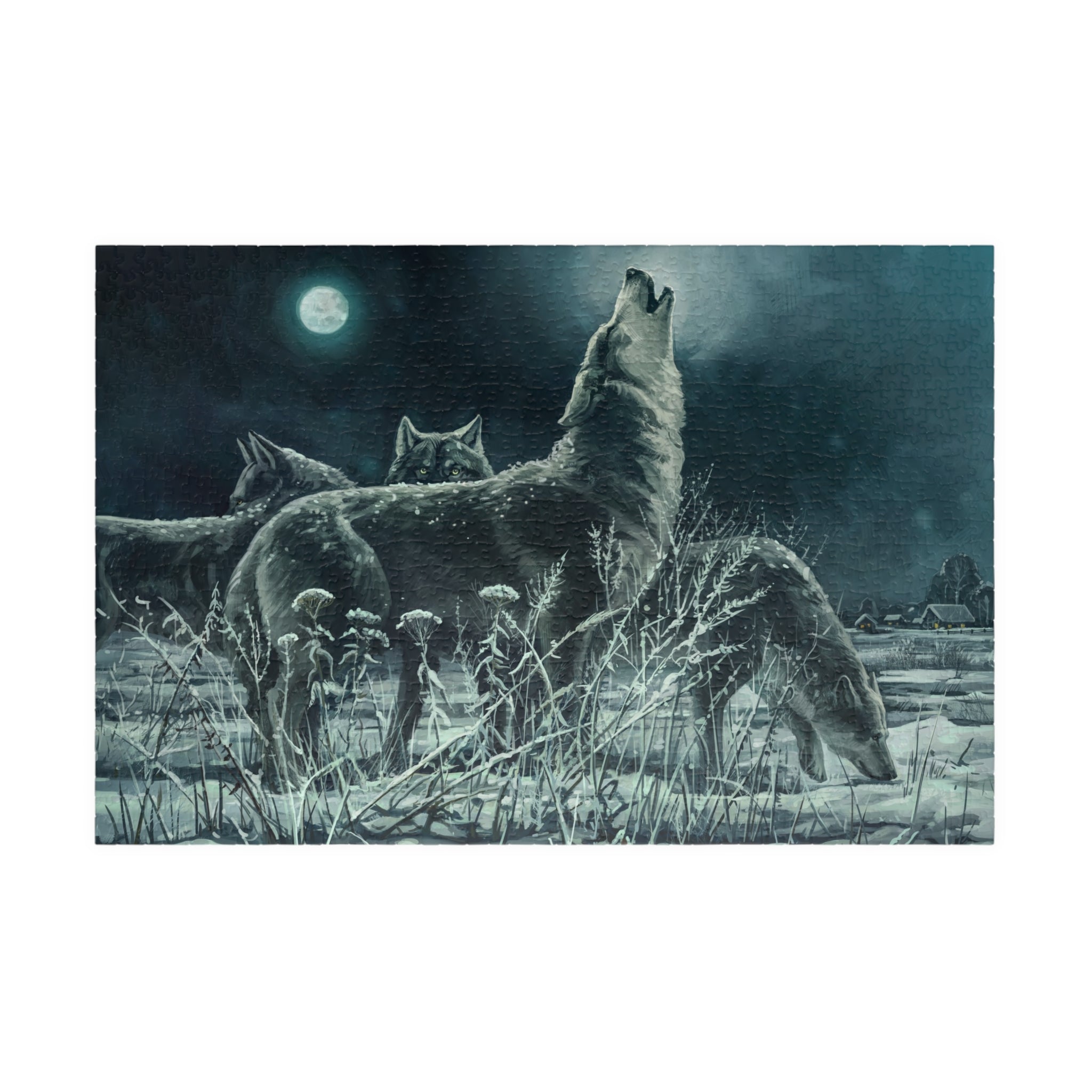 Howling Wolves in Moonlight Jigsaw Puzzle