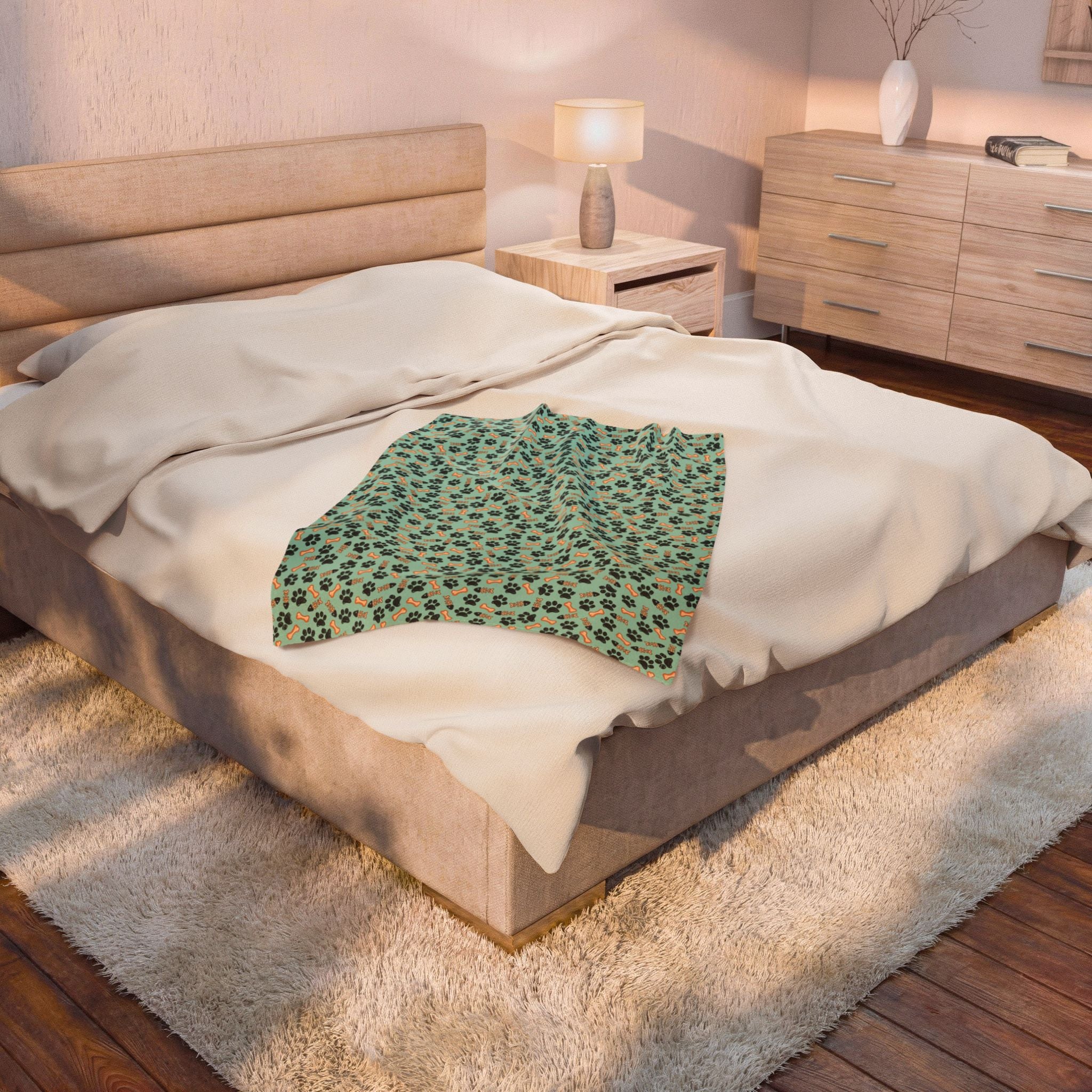 Paw Print Velveteen Plush Blanket