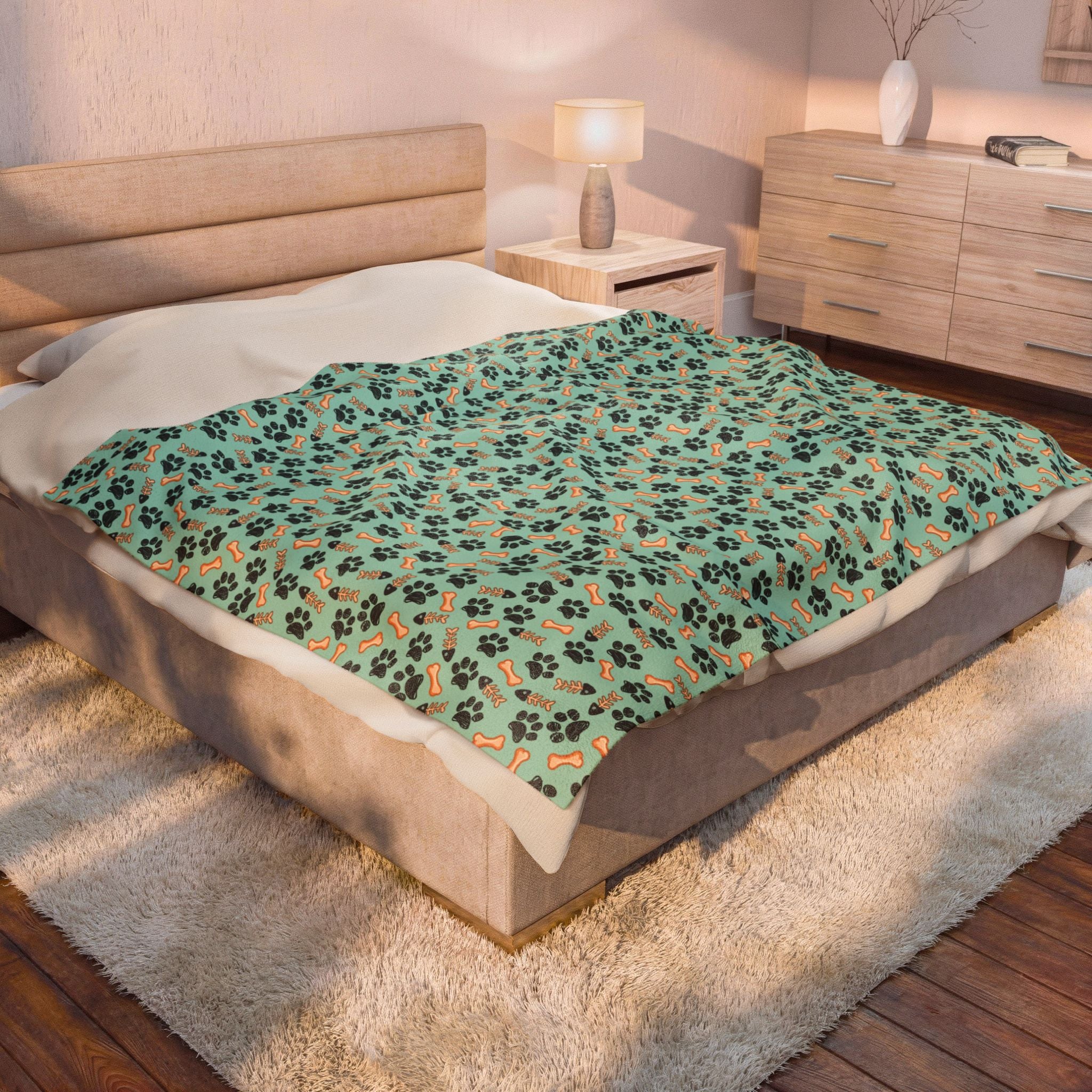 Paw Print Velveteen Plush Blanket