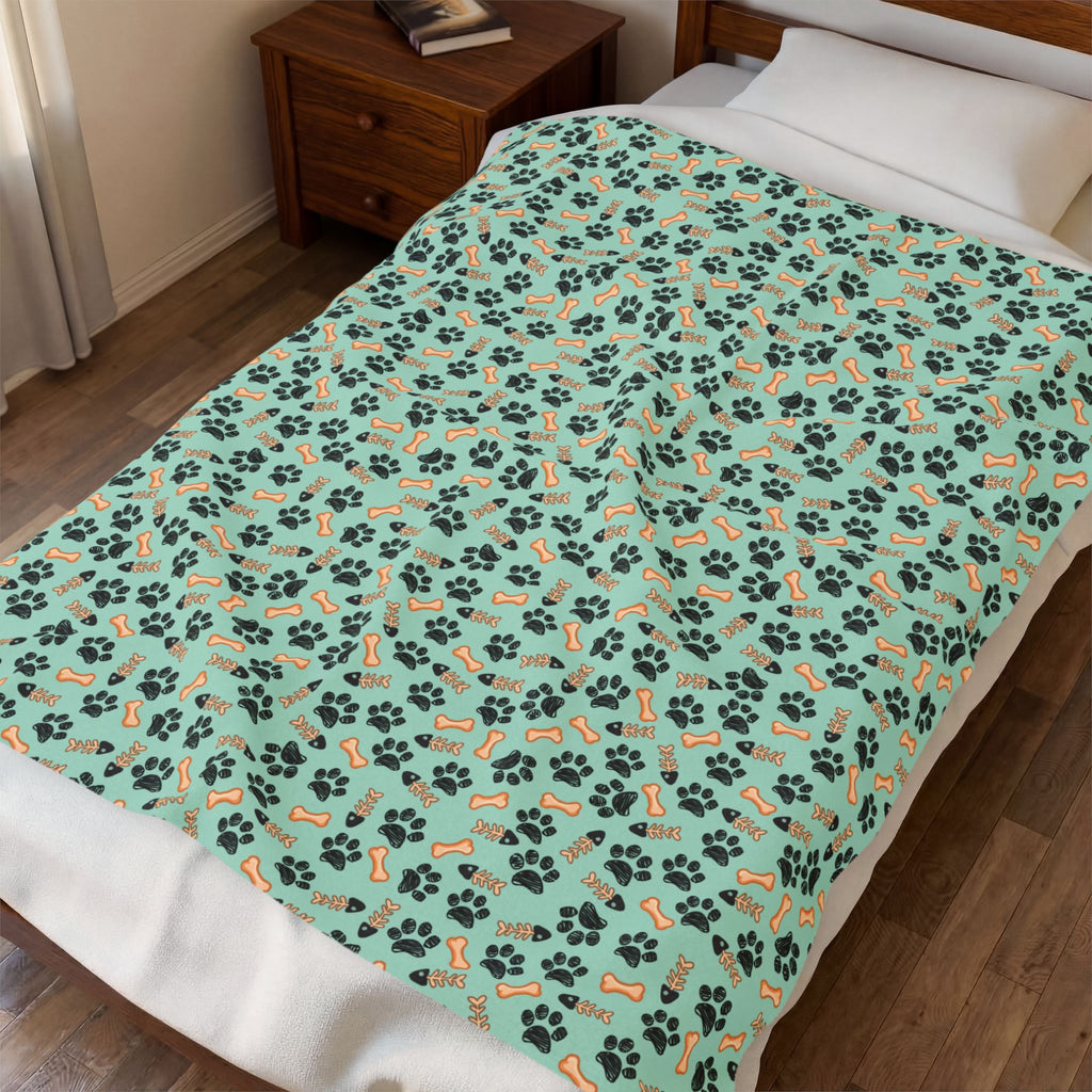 Paw Print Velveteen Plush Blanket