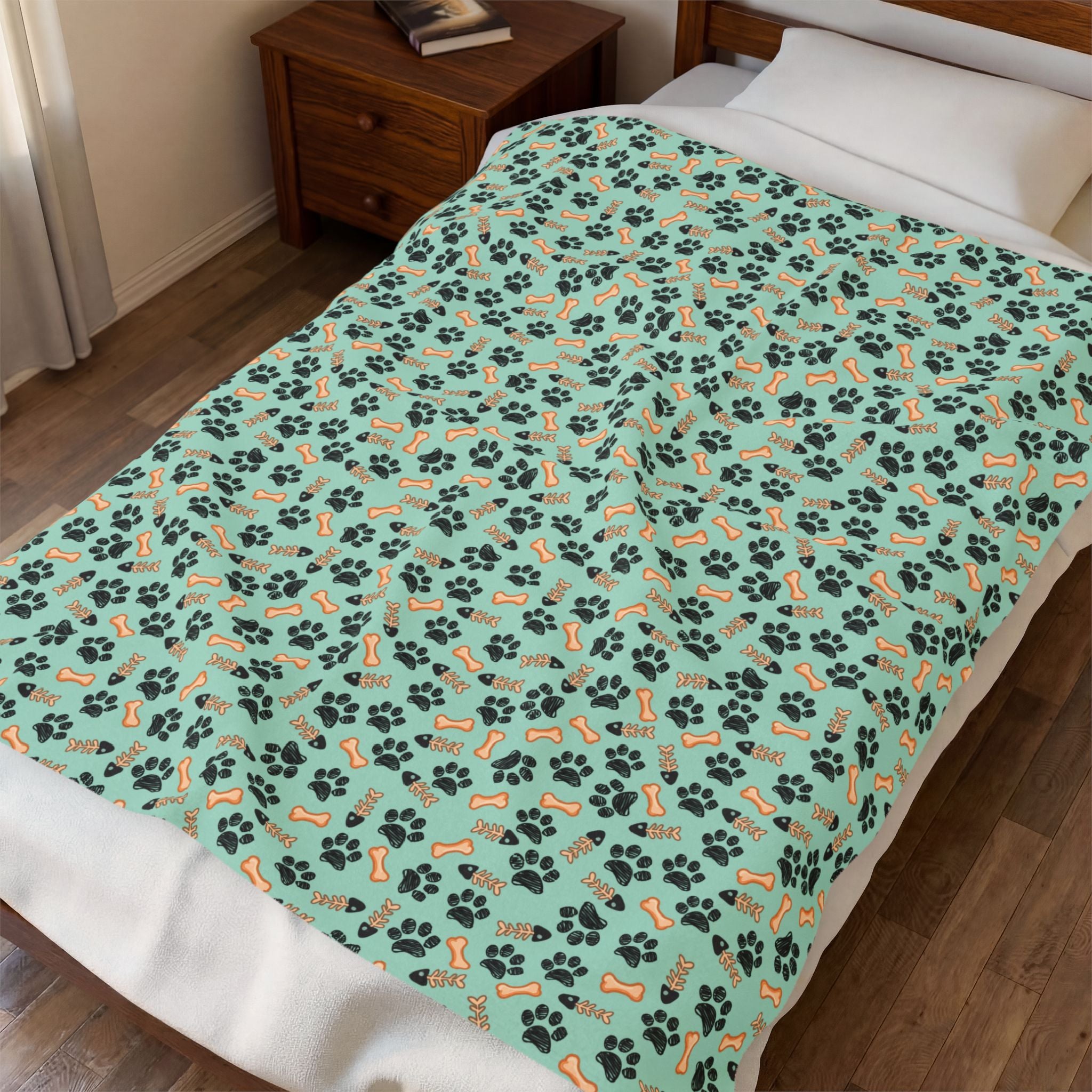 Paw Print Velveteen Plush Blanket