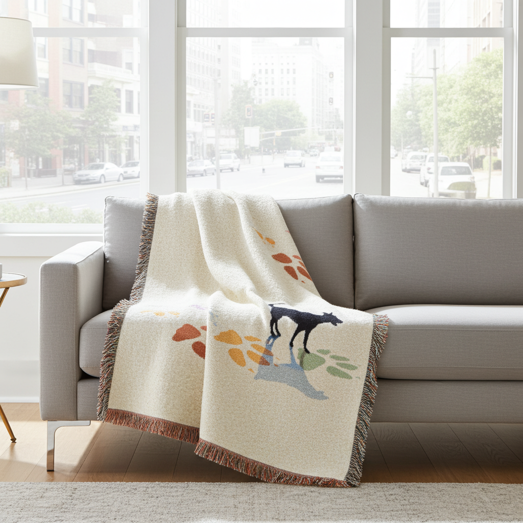 Dog Silhouette Woven Blanket | Fringed Throw